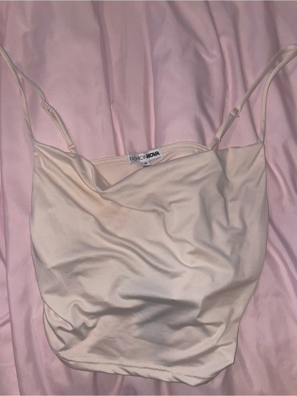 Fashion Nova Cream Satin Cowl Neck Cami